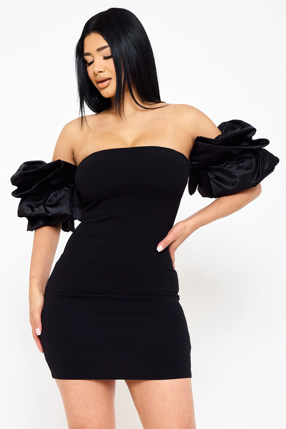 Layered Ruffle Sleeve Off The Shoulder Mini Dress Black / Large Layered Ruffle Sleeve Off The Shoulder Mini Dress Black / Large