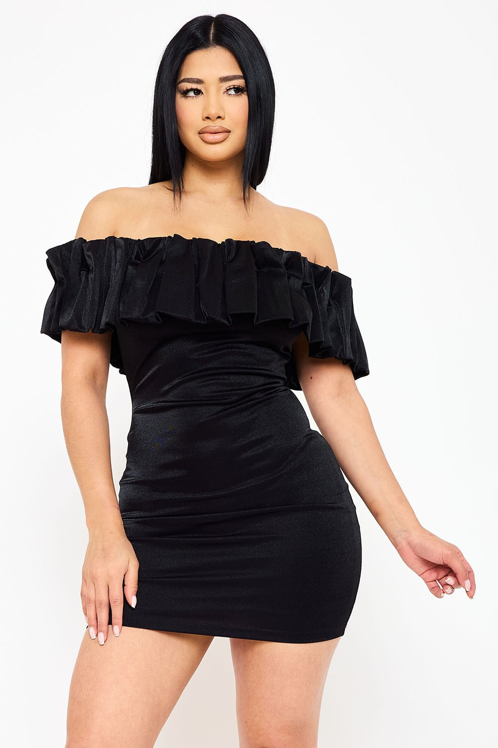 ruffle off the shoulder mini dress Black / Small