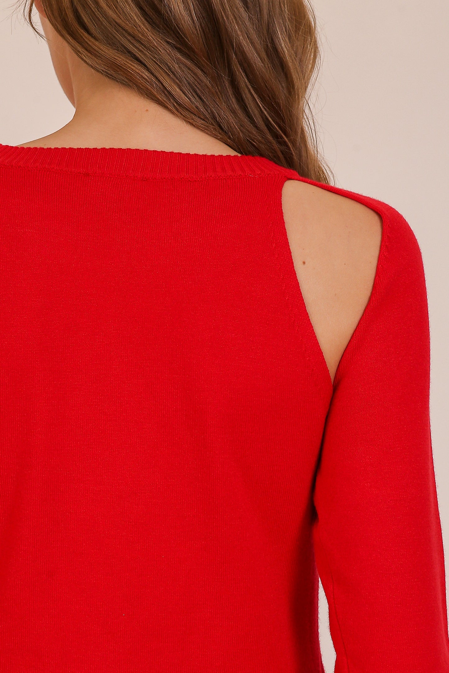 Cutout Shoulder Knit Long Sleeve Midi Dress