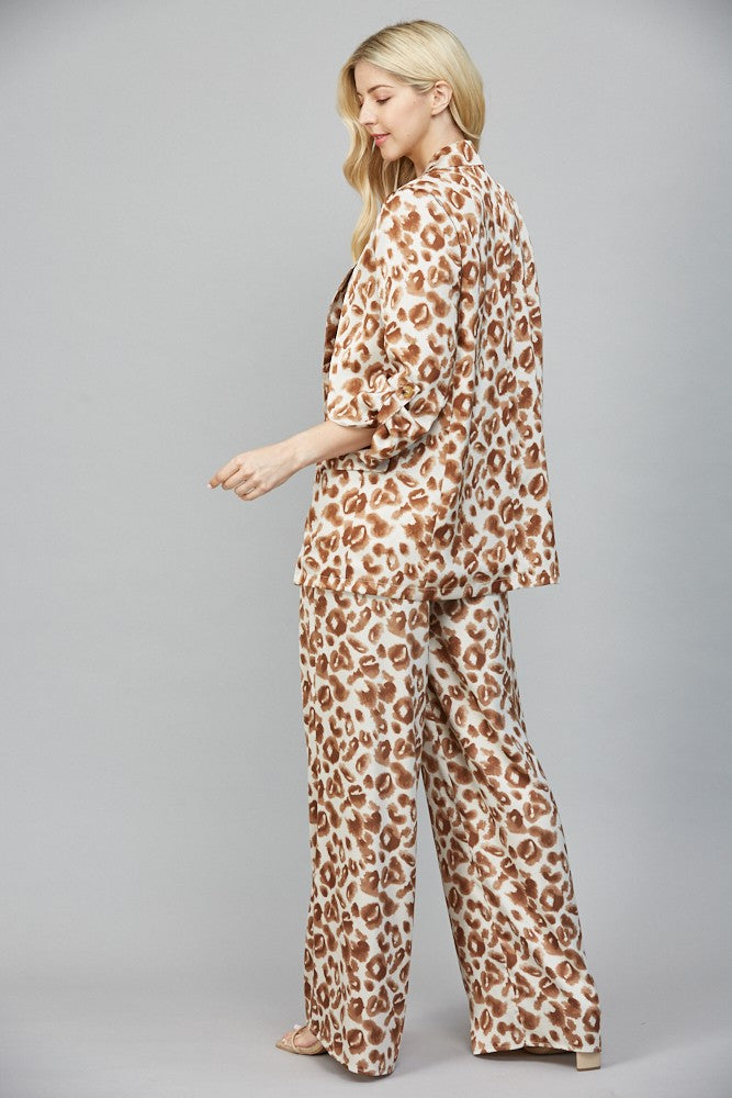 Animal Print Satin Tab Sleeve Blazer