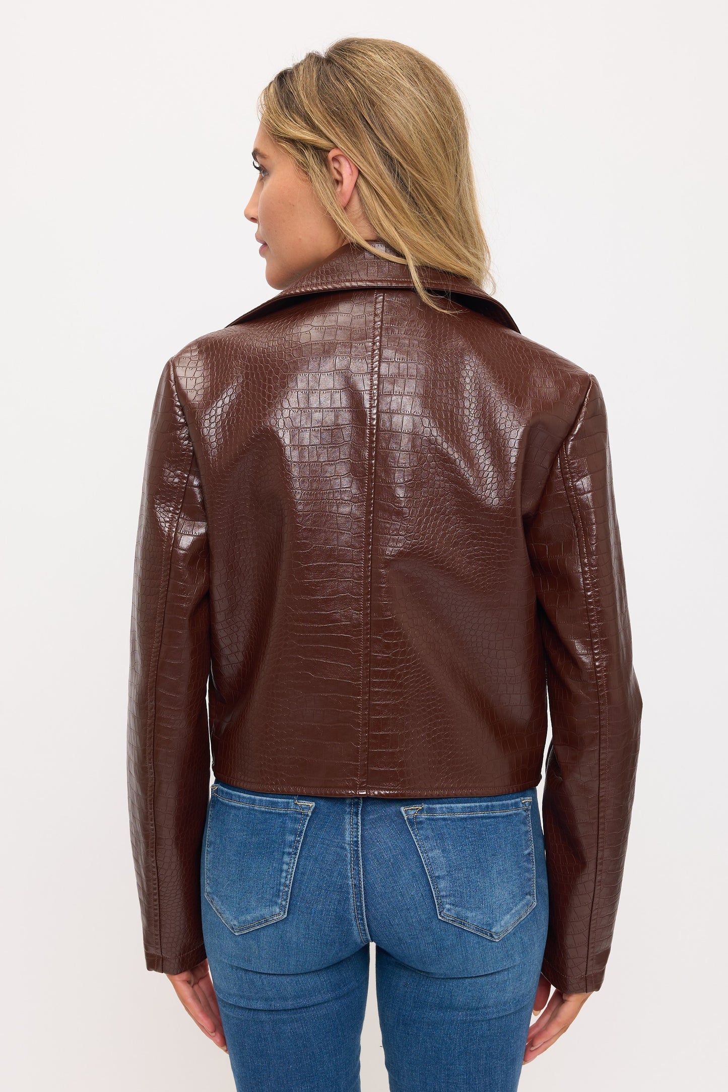 Snakeskin faux leather moto jacket
