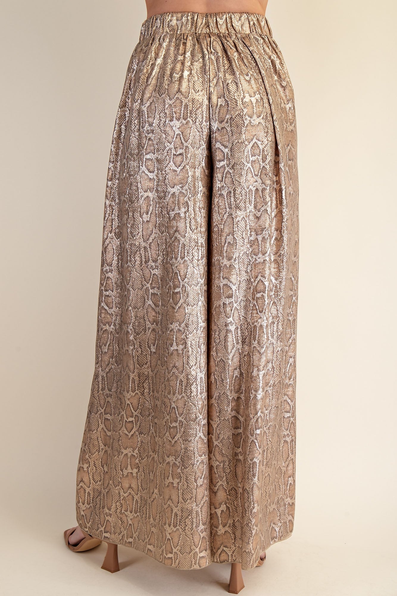 metallic snakeskin wide leg elastic pants