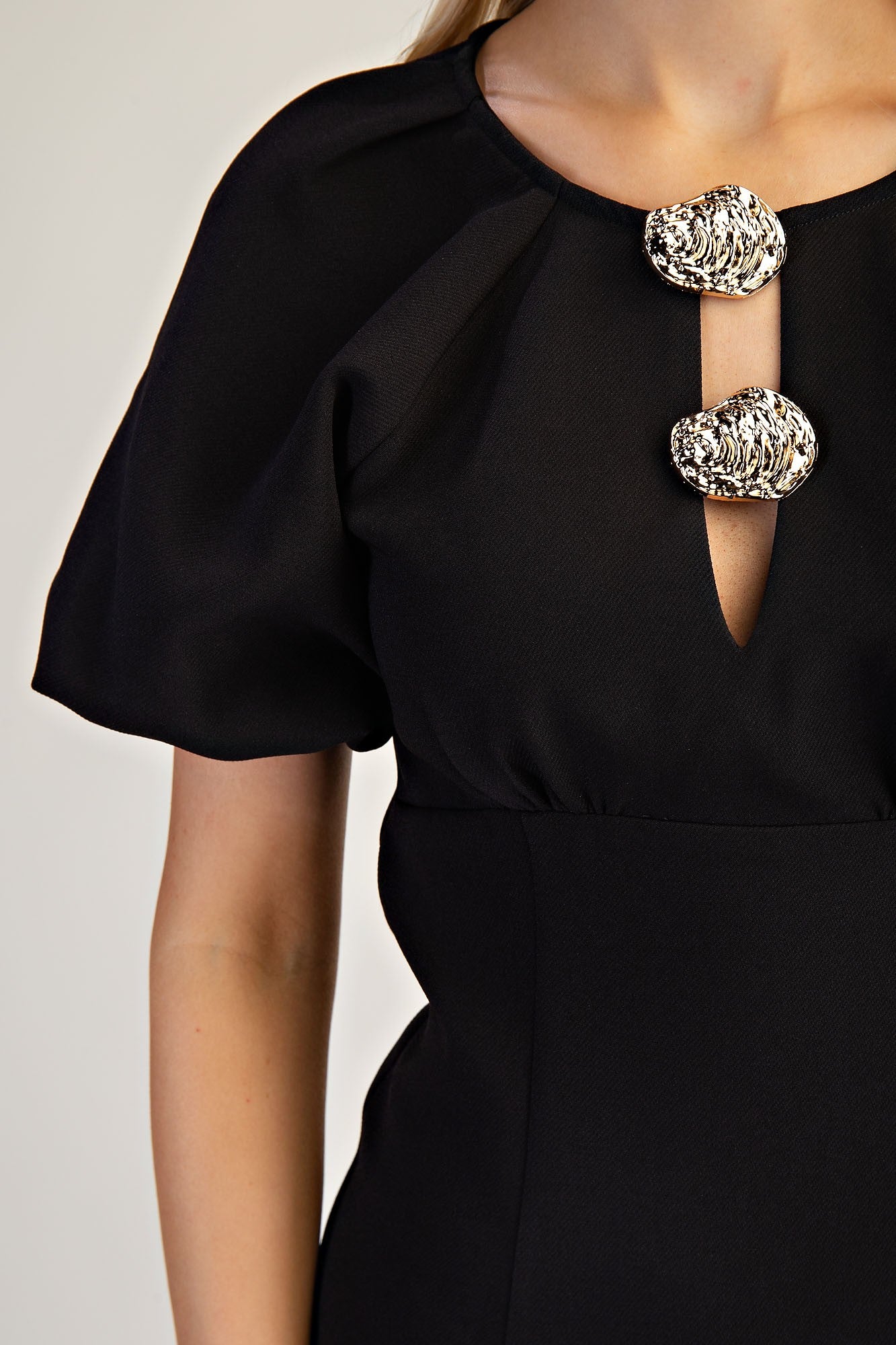 Balloon Sleeve Metal Trim Dress