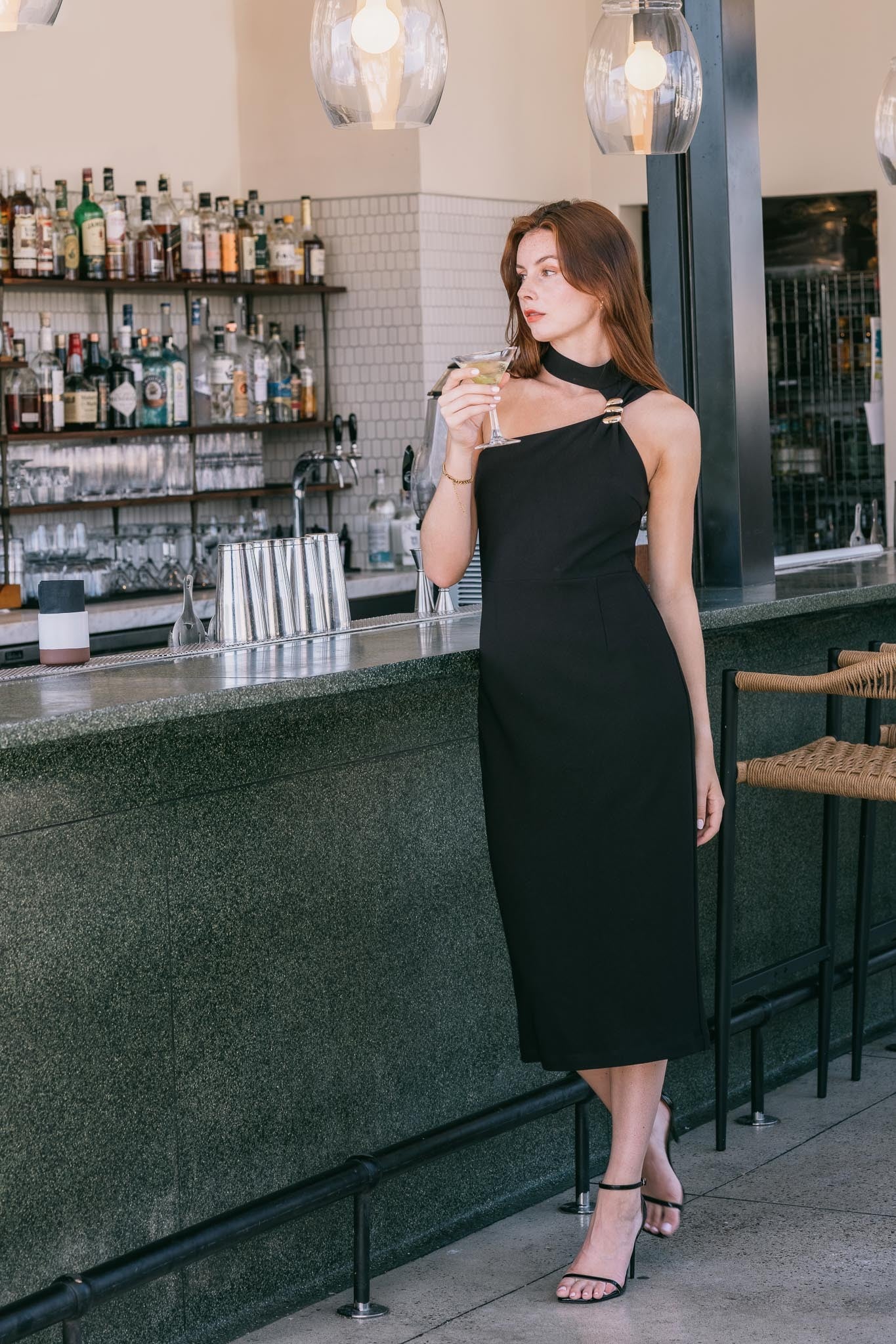 Halter Neck Midi Dress With Gold Hardware