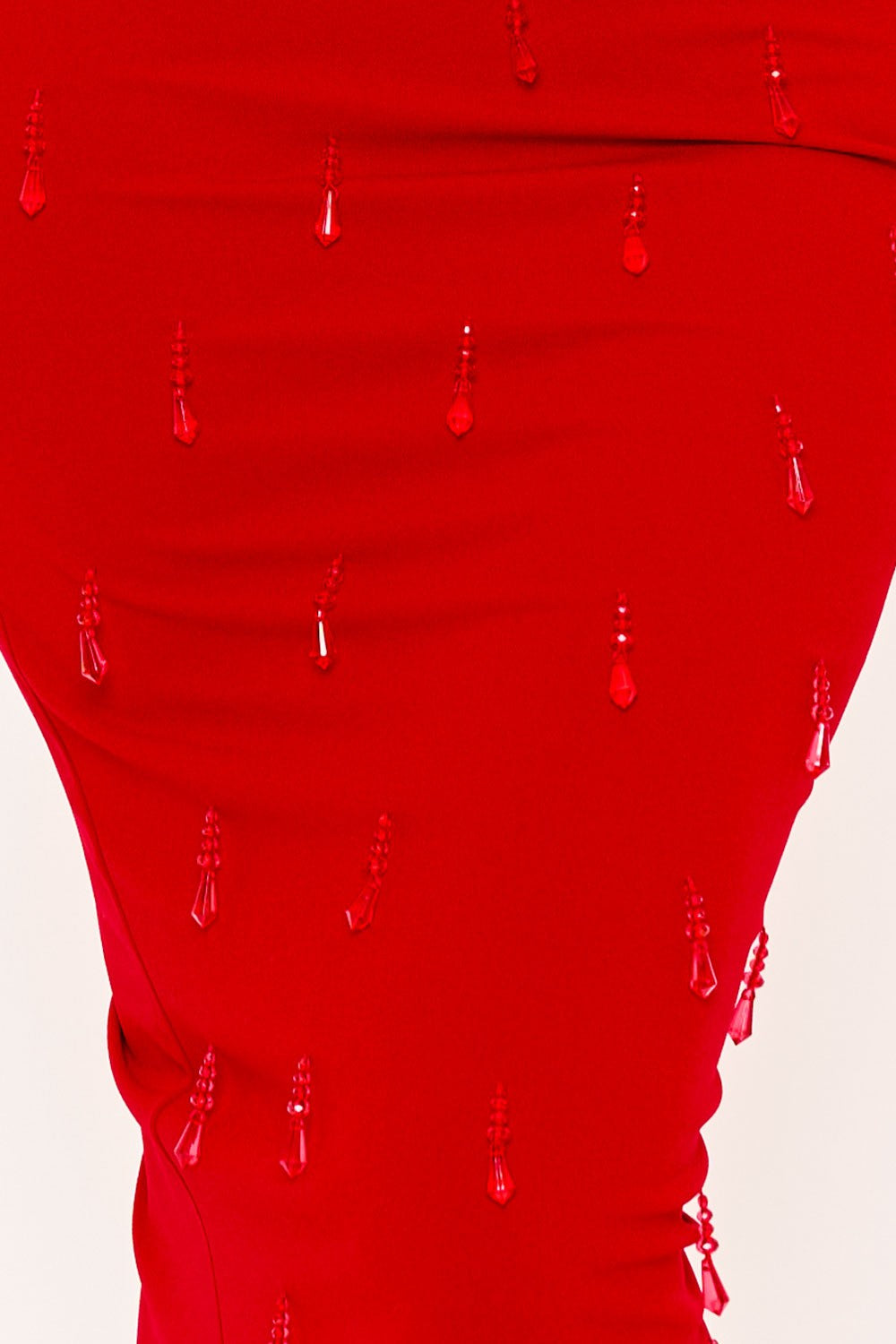 Bead String Sleeveless Crepe Midi Dress