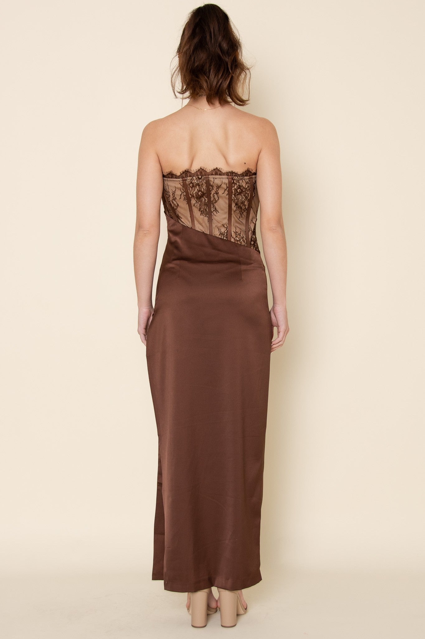 Lace Bodice Strapless Maxi Dress
