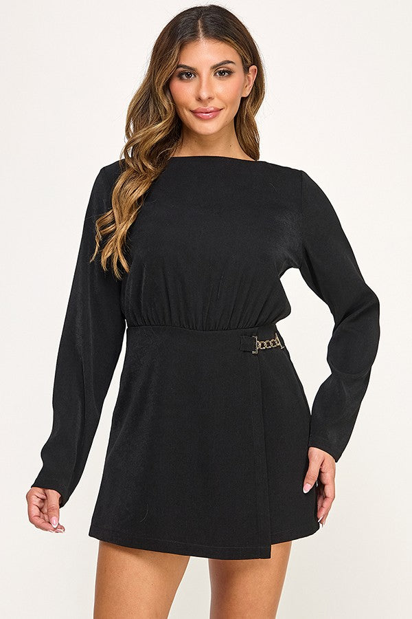 long sleeve wrap front romper Black / Medium long sleeve wrap front romper Black / Medium