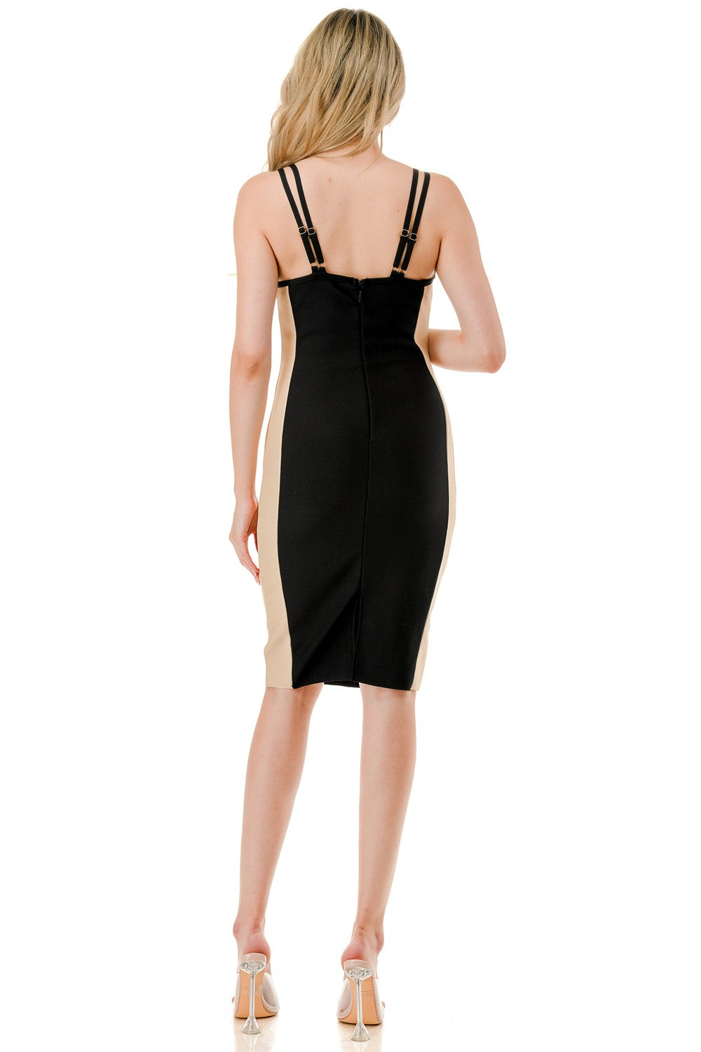 color block silhouette sleeveless bandage dress