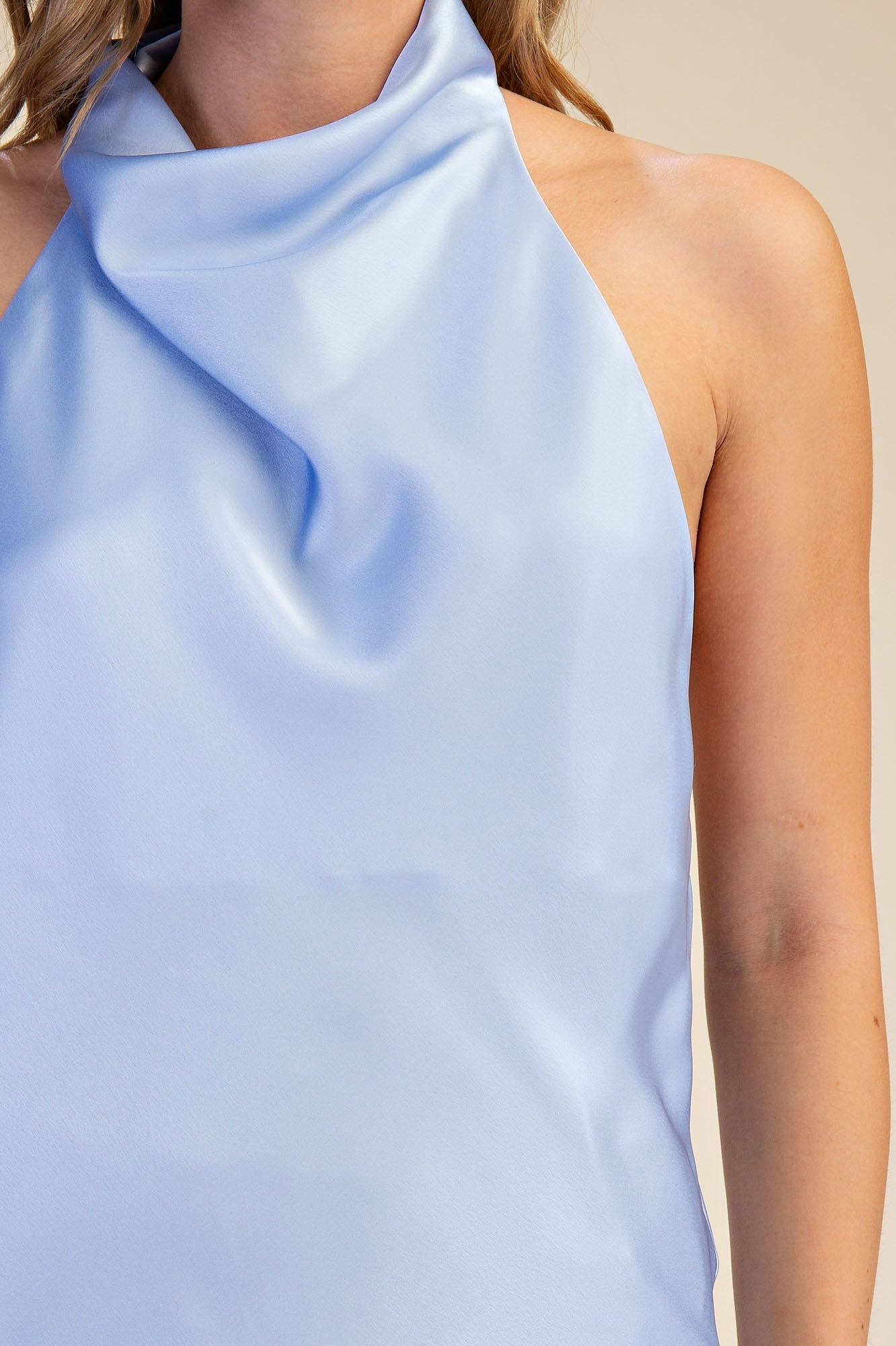 Halter Neck Cowl Neck Sleeveless Satin Top