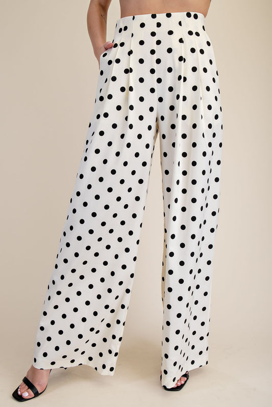 Polka Dot Pleated High-waisted Wide Pants