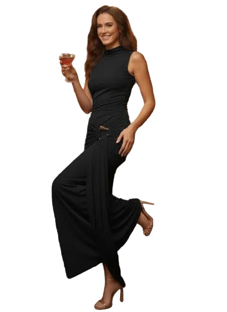 Sleeveless Turtle Neck Drape Maxi Dress