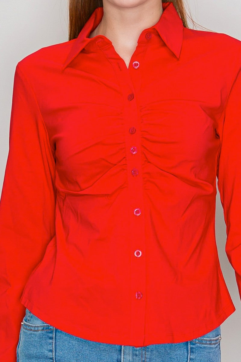 Ruched Detailed Button-down Shirt Top