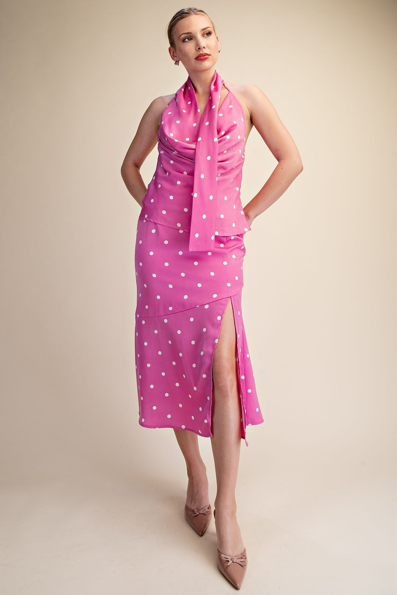 Polka Dot Open Back Halter Scarf Top