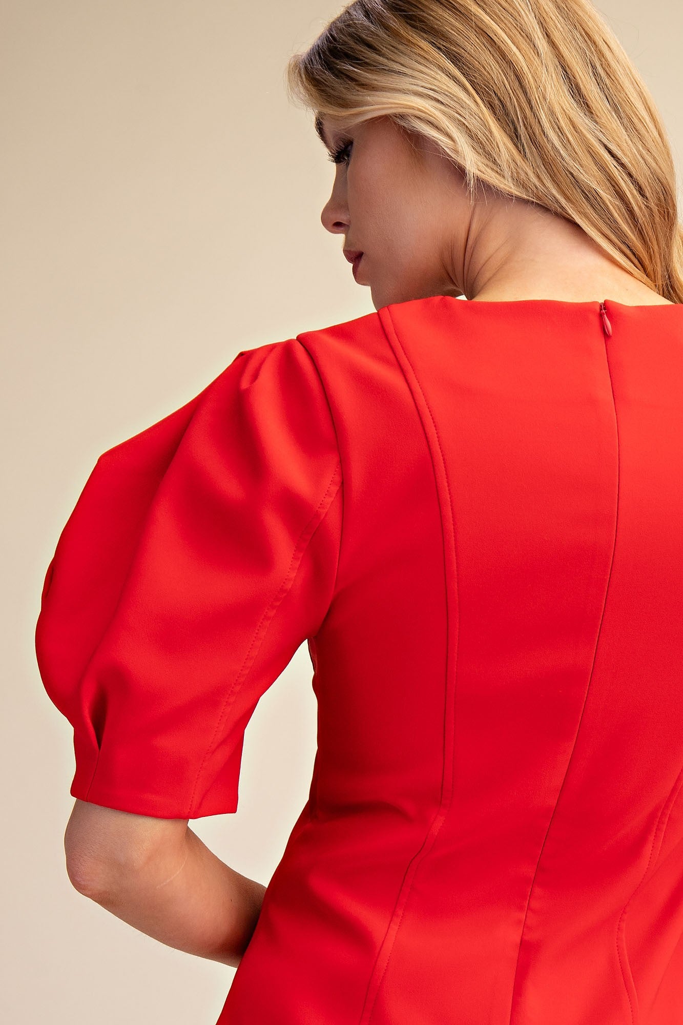 Round Neck Balloon Sleeve Mini Dress