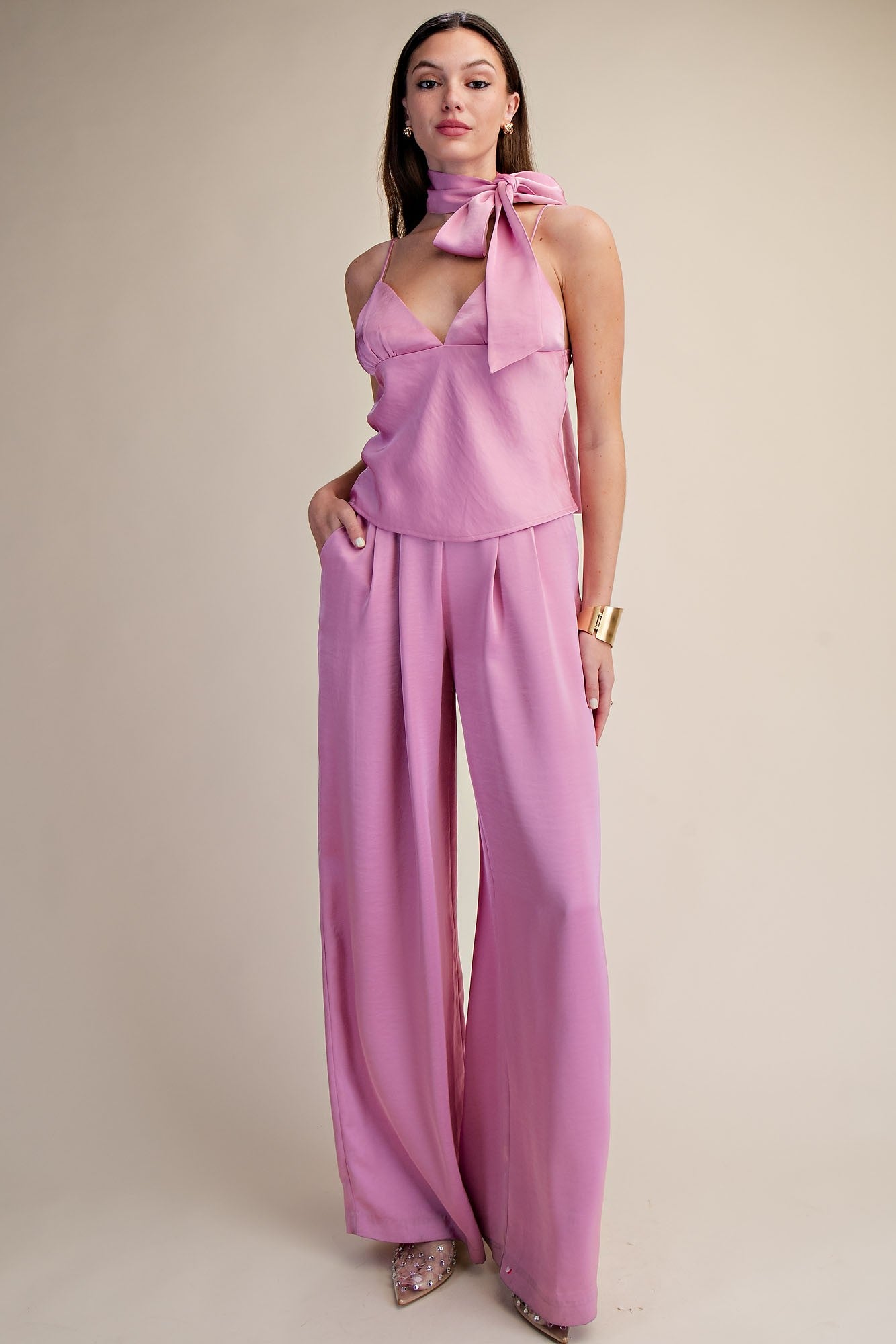Pleated High-waisted Wide Pants