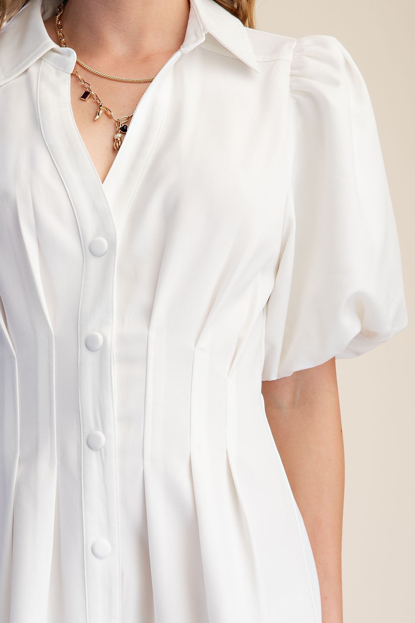 Shirt Dress Balloon Sleeve Waist Pleated Mini Fit & Flare