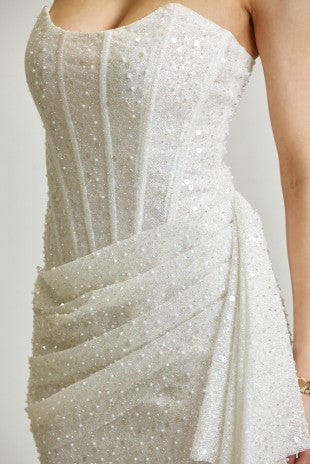 Strapless Glitter Sequin Pearl Corset Dress