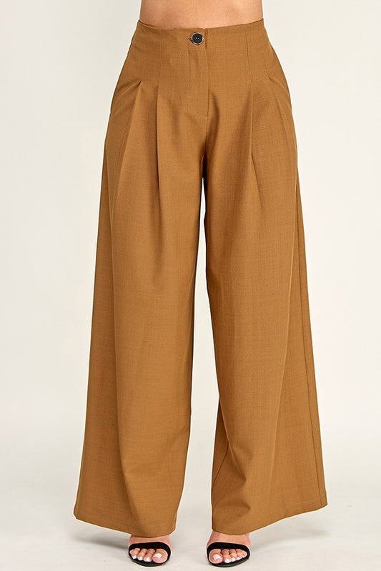 high waist peated wide leg pants