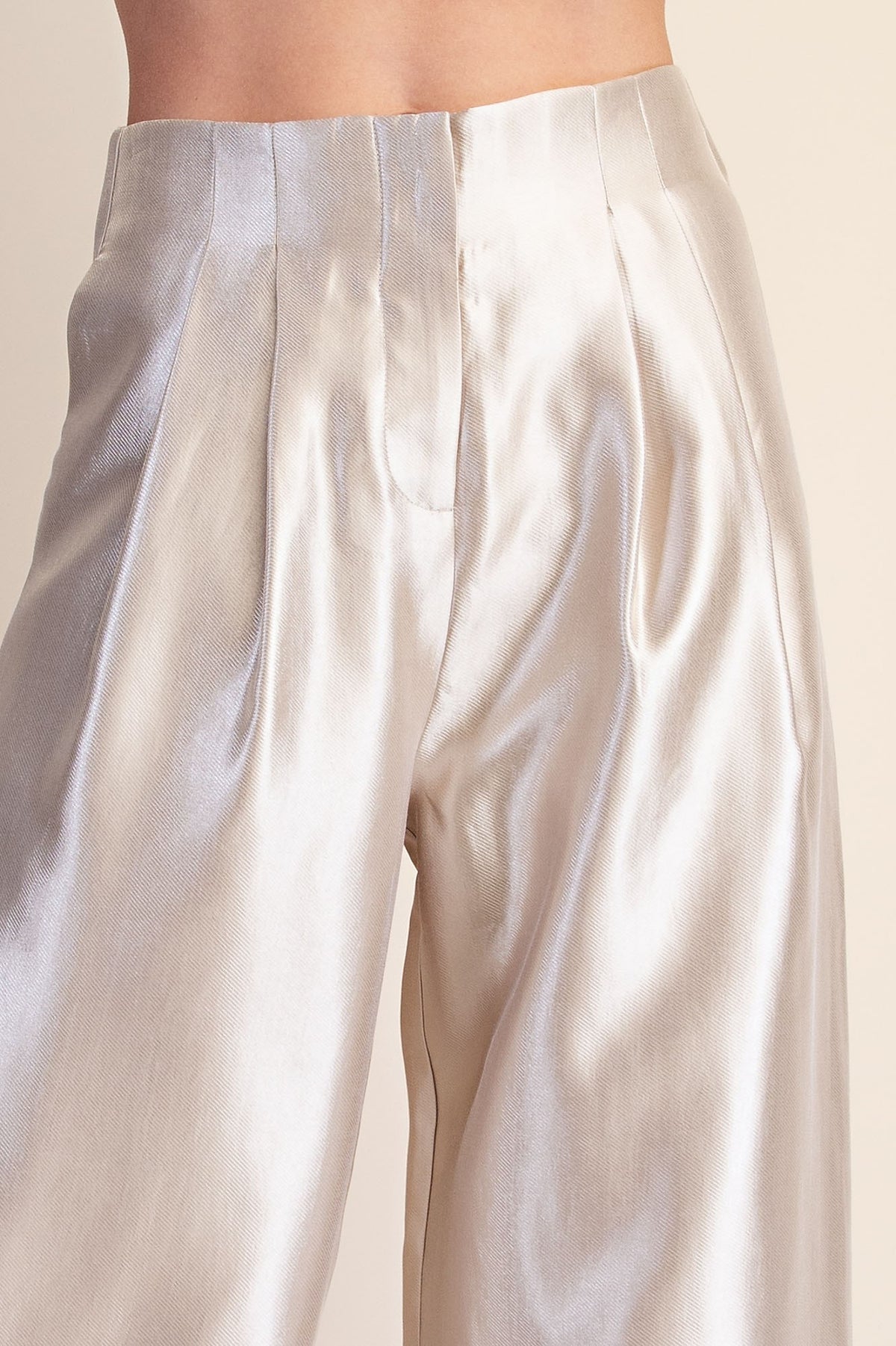 metallic high waist wide leg pleated pants