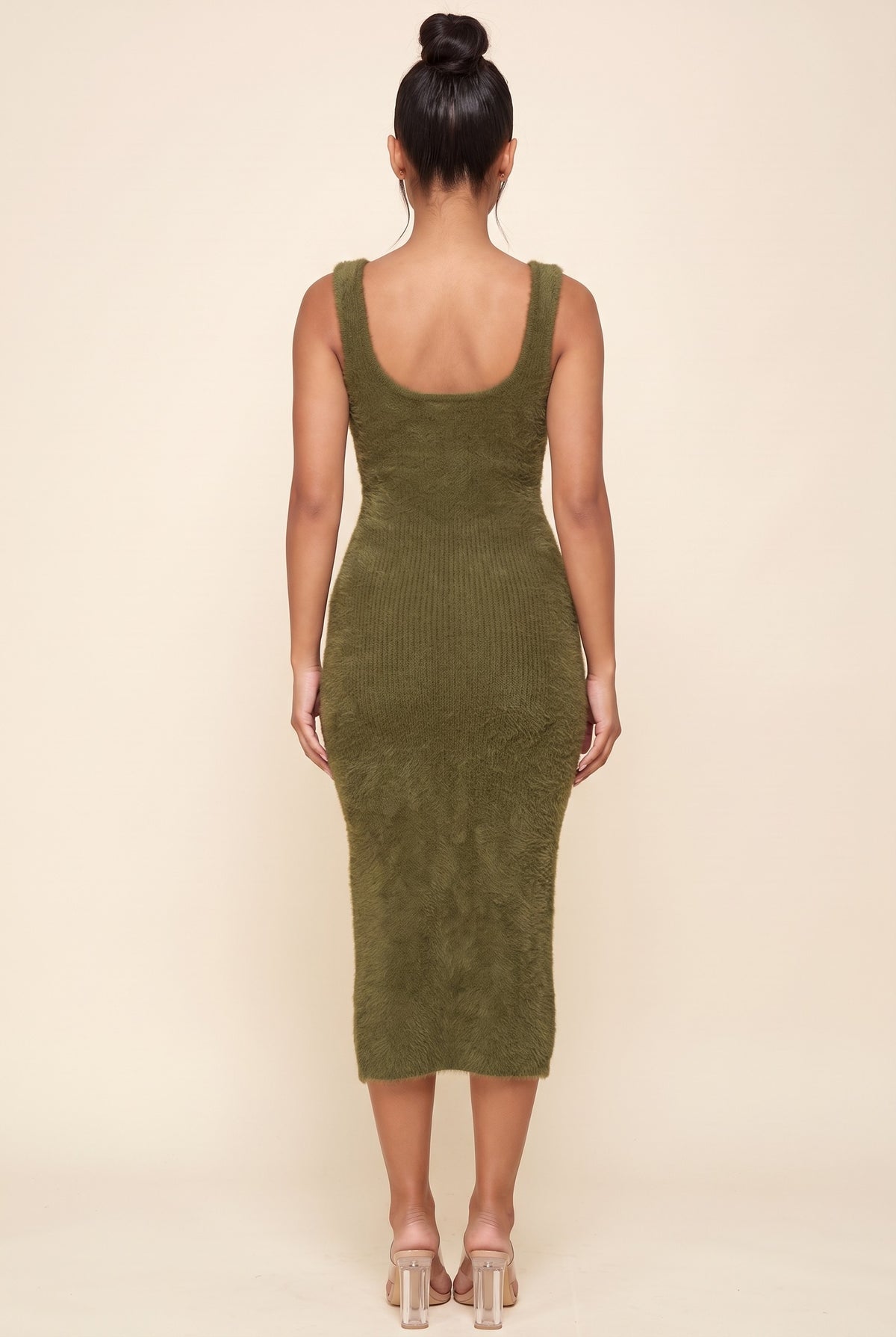 Sleeveless Fuzzy Soft Knit Midi Dress