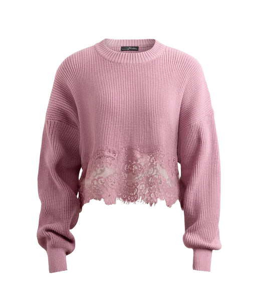 lace trim long sleeve sweater
