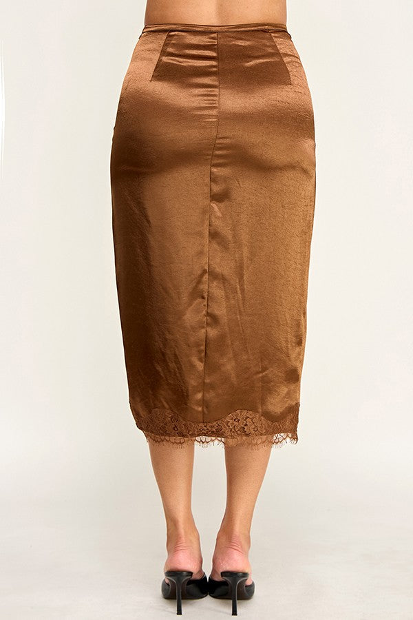 Lace Trim Edge Detail Wrap Midi Skirt