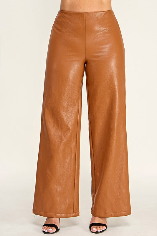 faux leather hight waist wide leg pants