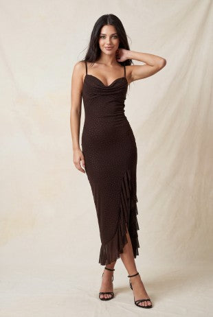 Cowl Sweetheart Rhinestone Ruffled Dress