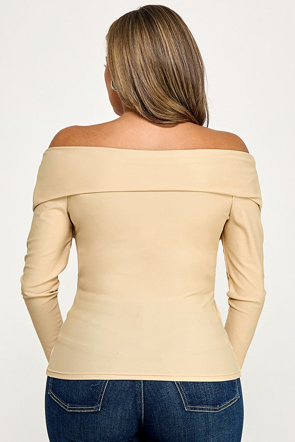 Long Sleeve Off The Shoulder Gold Trim Top