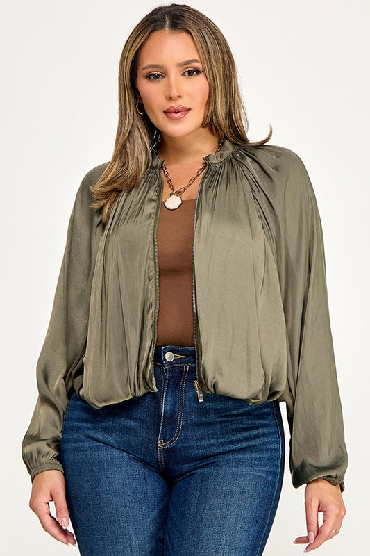 Long Sleeve High Collar Balloon Bomber Jacket