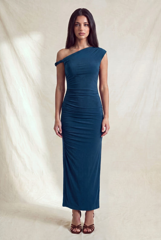 Twisted One-shoulder Asymmetric Maxi Dress