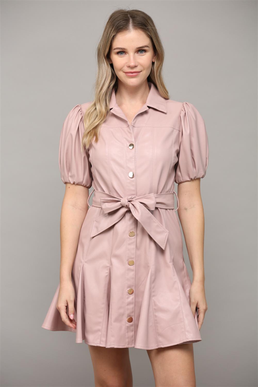 faux leather puff sleeve sleeve flare dress Mauve / Small faux leather puff sleeve sleeve flare dress Mauve / Small