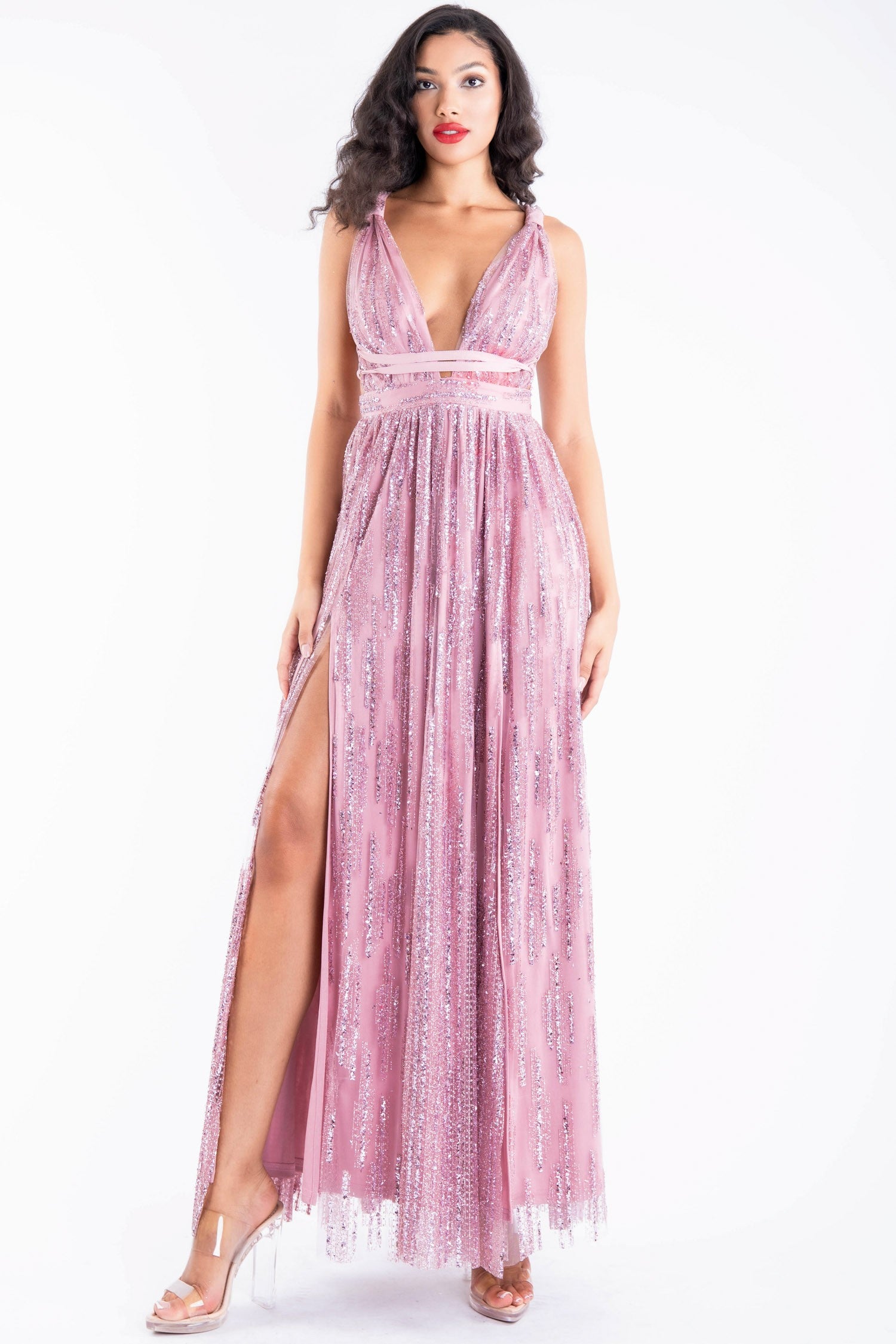 chinese dress ladies Women's Plus Size Formal Sequin Wrap Deep V Neck Prom Maxi Dress, Chif –  RITUALISTIC GIFTS main image 0