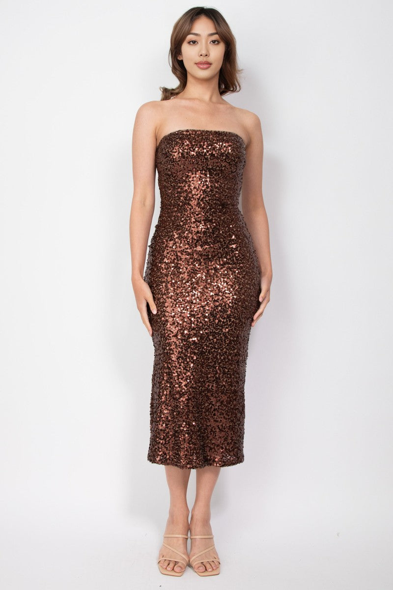 sequin strapless midi dress Brown / Medium sequin strapless midi dress Brown / Medium