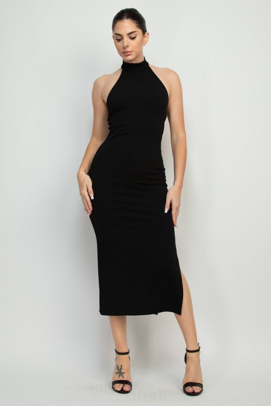 Stretchy Halter Midi, Black Stretchy Halter Midi, Black