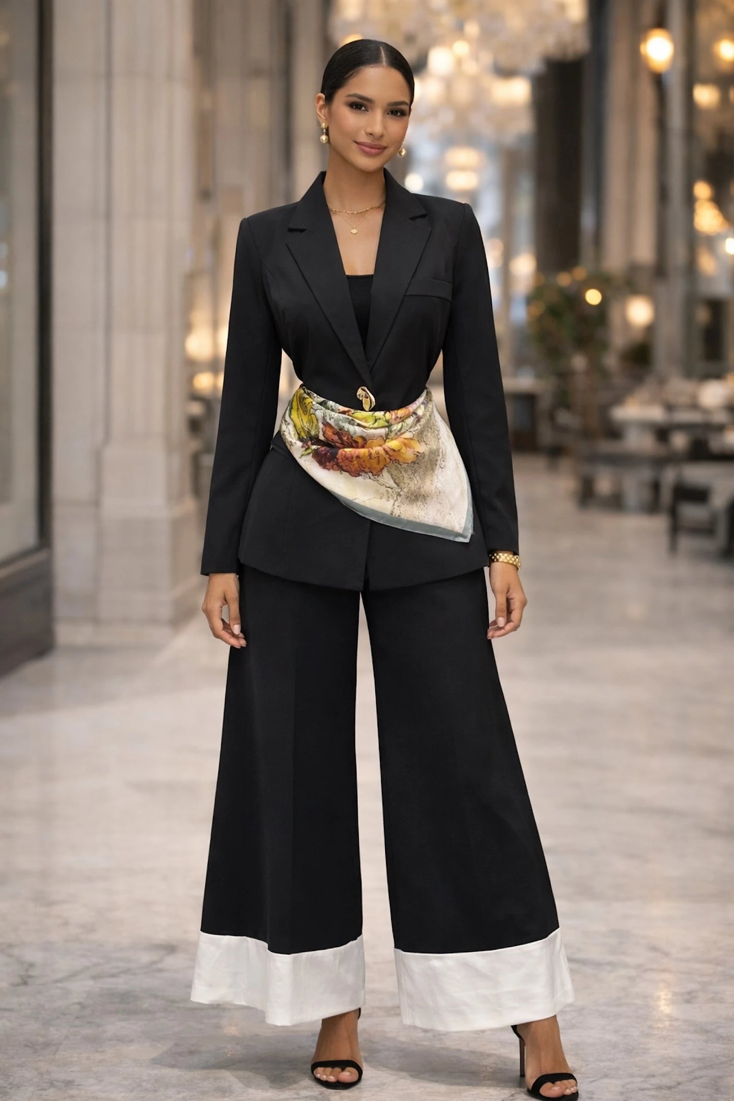 contrast cuff wide leg pants