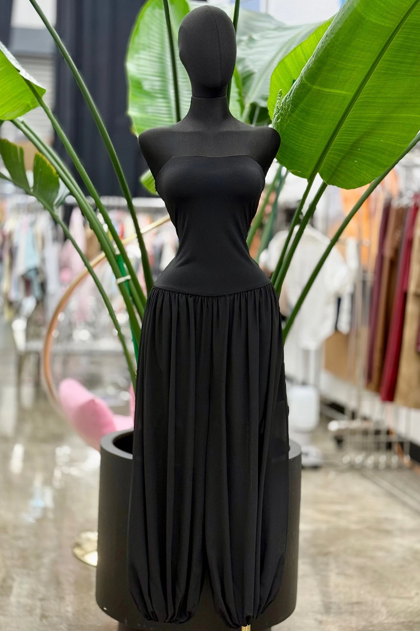 strapless balloon pant jumpsuit