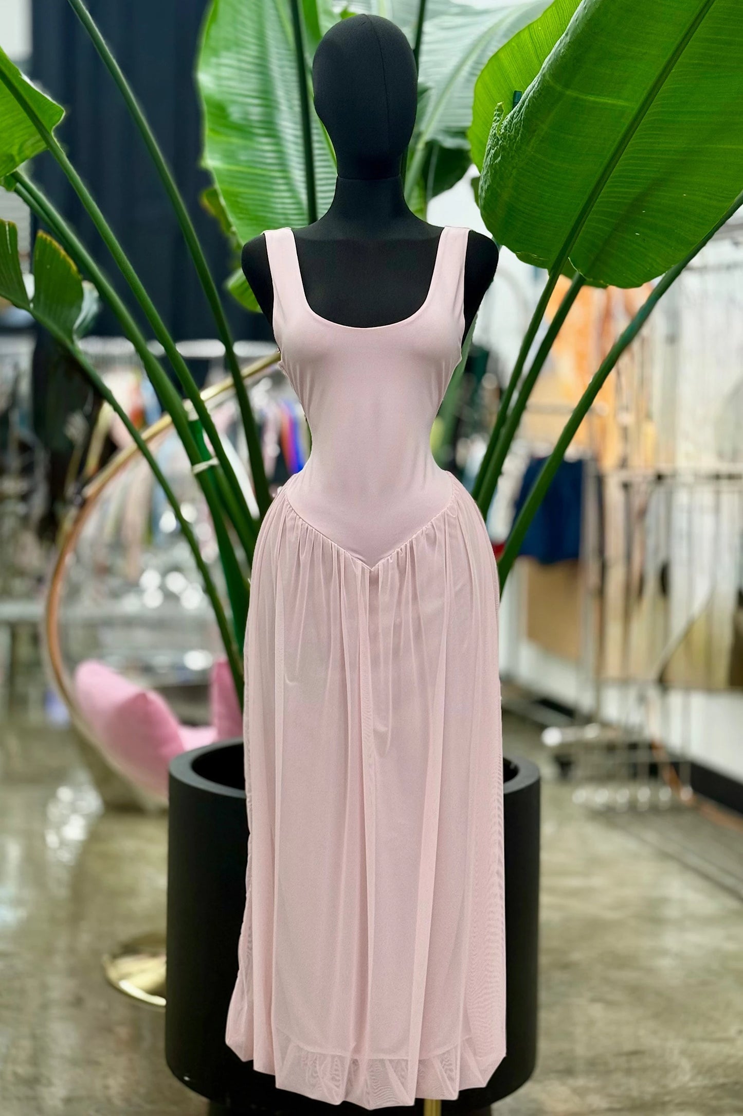 mesh bubble hem tank midi dress