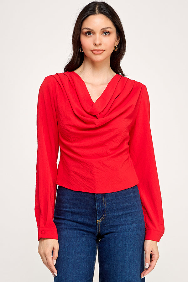 cowl neck long sleeve blouse