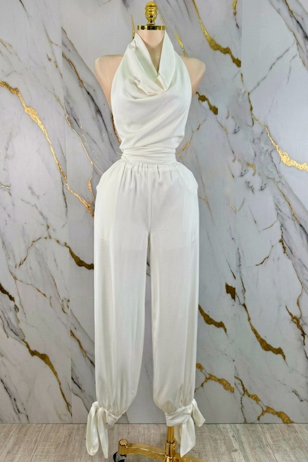 2pc set- tie back cowl halter top & jogger pants