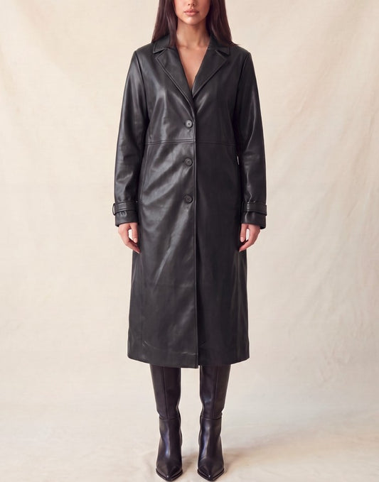 Faux Leather Notch Trench Coat