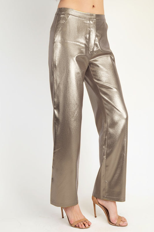 metallic foiled crepe pants