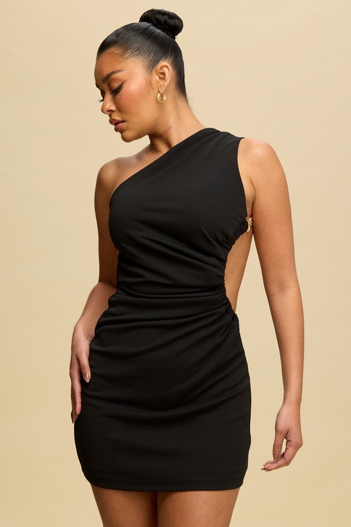 strapless open back dress Gold Chain Open Back Mini Dress Black / Medium