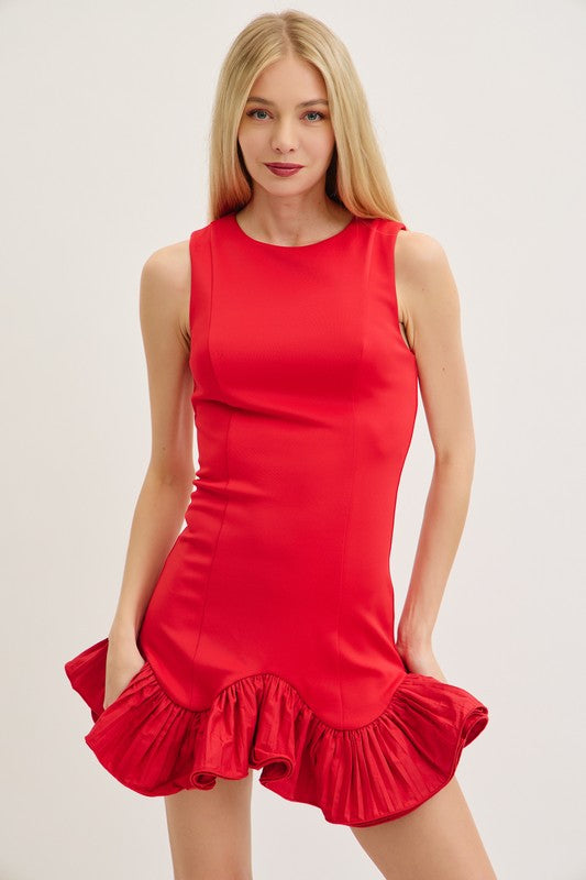 Flutter Ruffle Hem Mini Dress Red / Small