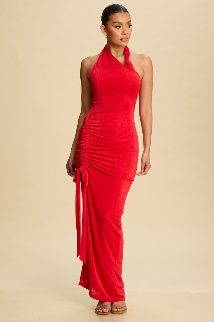 Scrunch Tie Halter Matte Jersey Dress Red / Medium Scrunch Tie Halter Matte Jersey Dress Red / Medium