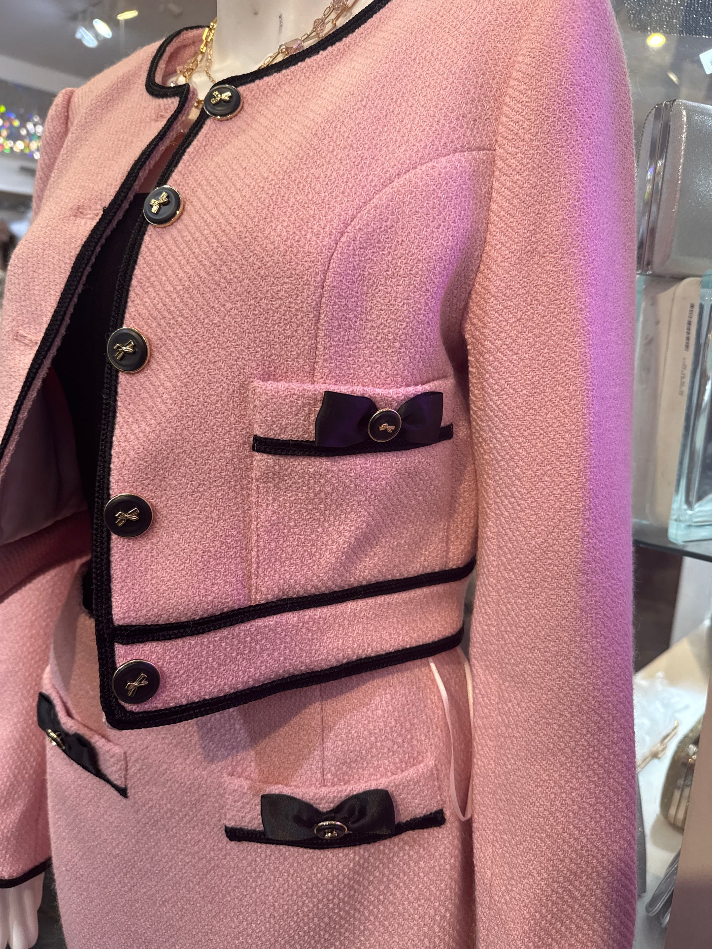 Tweed Bow Detail Button Down Jacket