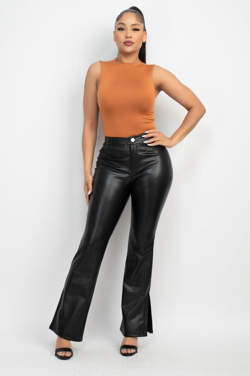 faux leather side slit flare pants – RK Collections Boutique