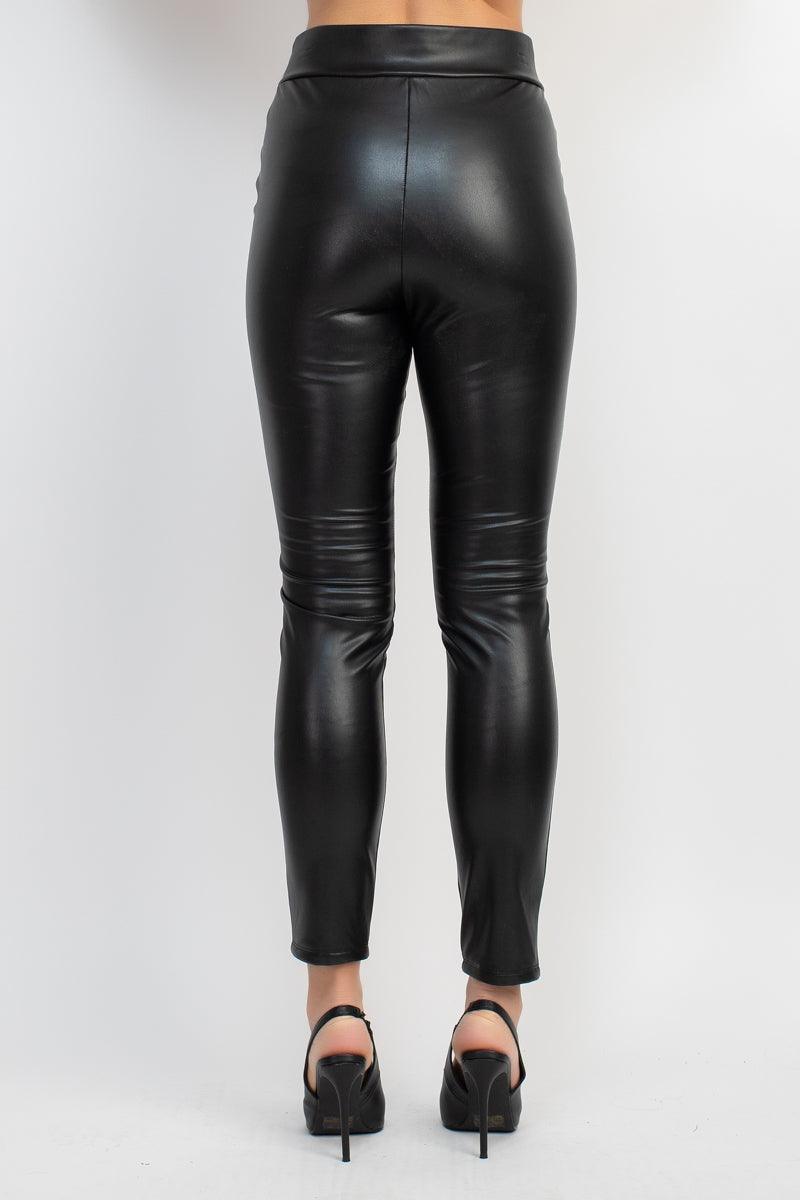 brushed faux leather leggings