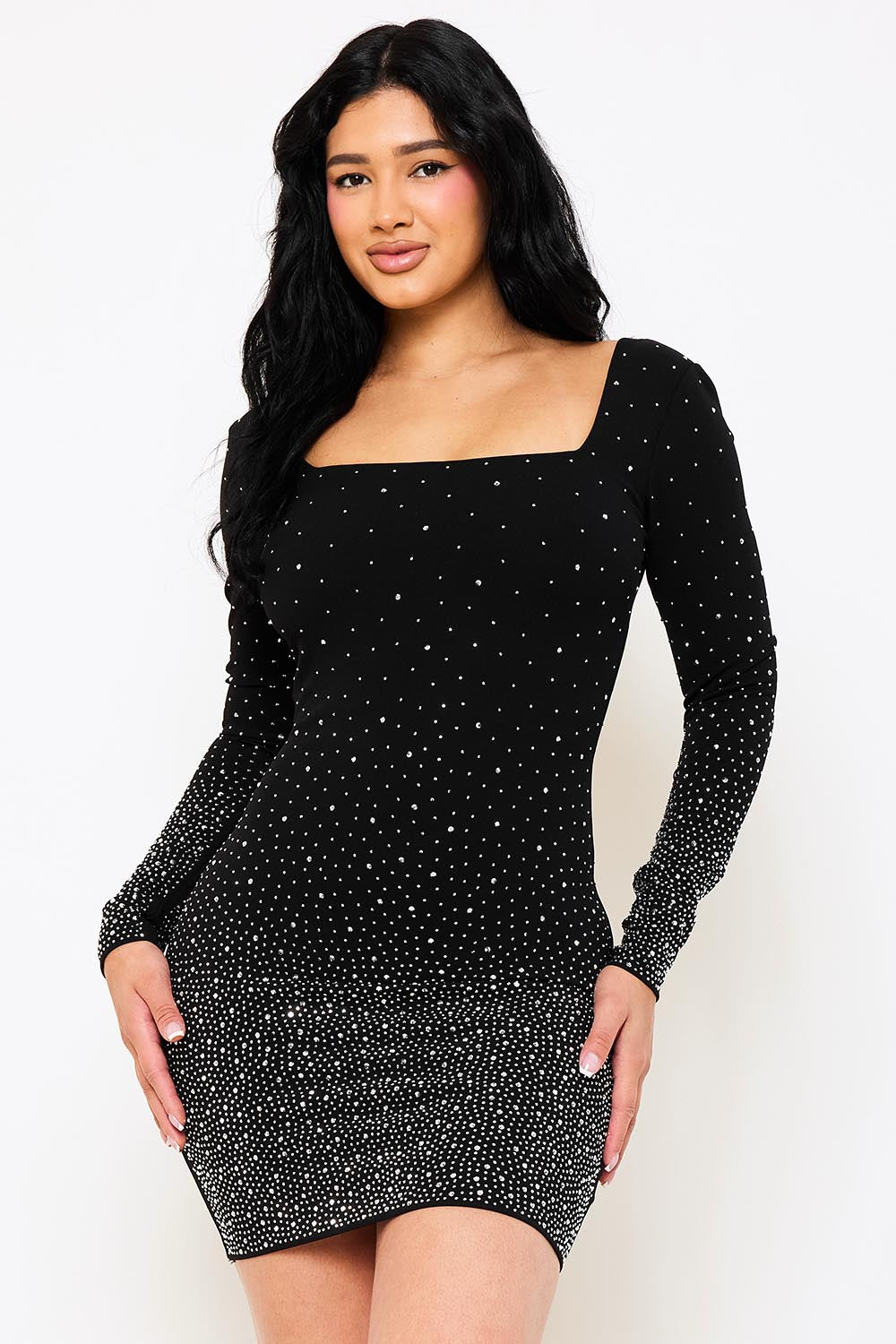 gradient rhinestone long sleeve dress Black / Small gradient rhinestone long sleeve dress Black / Small
