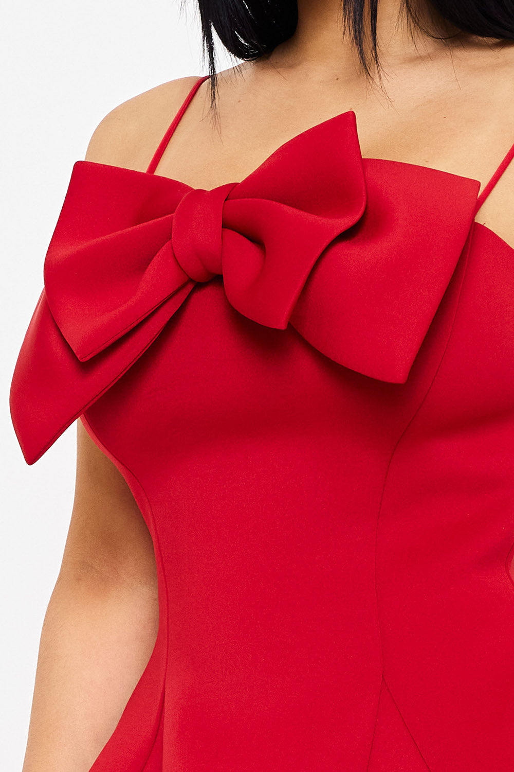neoprene bow front fit & flare dress